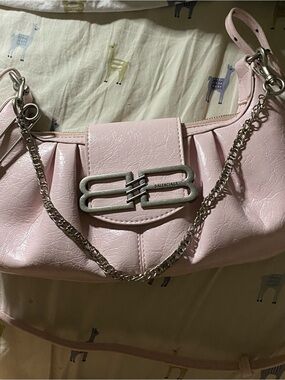Balenciaga Inspired Pink Leather Shoulder Bag with Silver Chain